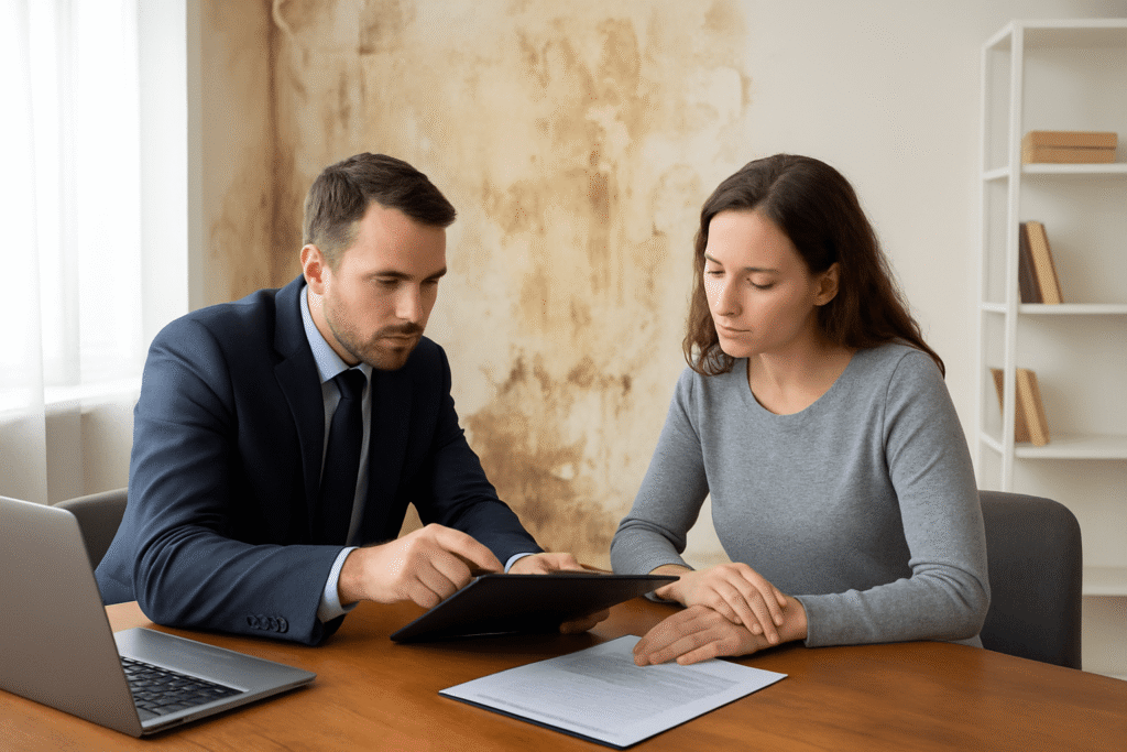 Public adjuster in Fort Lauderdale reviewing insurance claim documents with a homeowner after property damage.