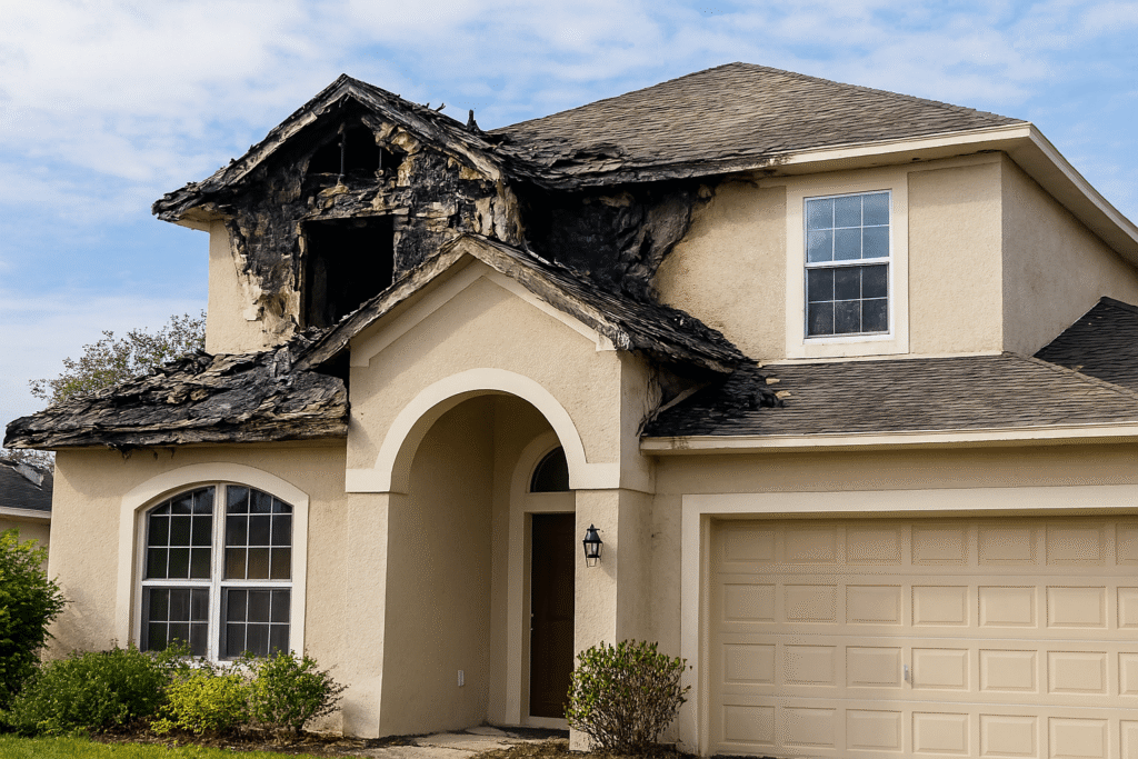 Florida suburban neighborhood with rooftops and clear skies, ideal for insurance claim context