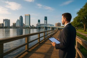 Jacksonville FL landscape with homes and skyline representing insurance claim process by public adjuster Jacksonville FL